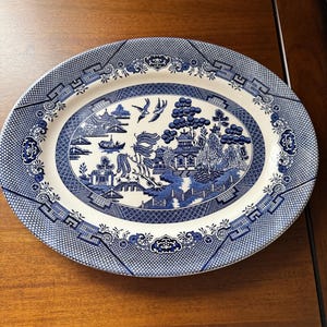 Royal Wessex Blue Willow England Serving Platter 12.5&quot; x 9.75&quot; Oriental Design
