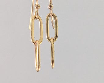 Minimalist Gold Paperclip Dangle Earrings, Hypoallergenic Jewelry