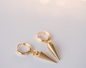 Spike earrings Gold Hoop Huggie Earrings  Small Huggie Earrings Huggie Charm Earrings Earrings Edgy Cool Earrings Spike Earrings Dangle