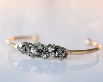 Raw Pyrite Cuff Bracelet - Statement Gold Jewelry, Crystal Bracelet, Raw Stone Gift for Mom, Boho Jewelry for Her, 18k Gold Plated