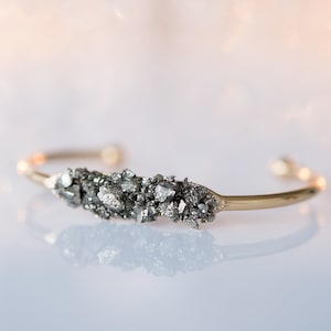 Pyrite Bracelet Gift-for-her Gold Cuff Bracelet Skinny Cuff Minimalist Bracelet Healing Stone Bracelet Statement Jewelry Raw Pyrite Bracelet