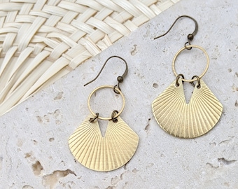 Modern Boho Earrings Fan Earrings Geometric Earrings Brass Raw Brass Earrings Modern Brass Earrings Gold Fan Earrings Dynamo