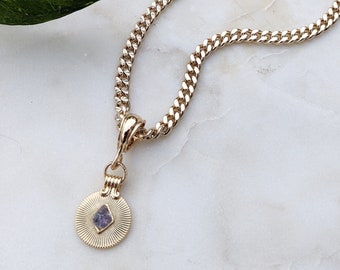 Raw Crystal Necklace Tanzanite Chunky Chain Necklace Tanzanite Jewelry Gold Chunky Chain Necklace Medallion Necklace Crystal Necklace