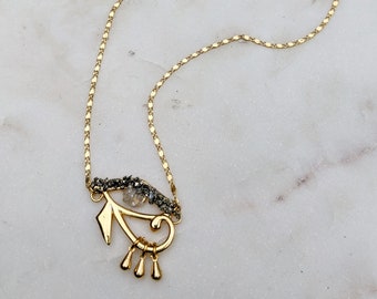Mother of Pearl Evil Eye Necklace, Gold Pyrite Protection Pendant