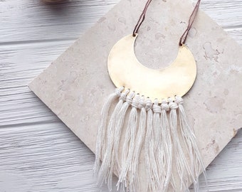 Fringe Necklace Boho Fringe Necklace Crescent Moon Necklace Crescent Moon Pendant Necklace Modern Boho Necklace Long Tassel Necklace Dynamo