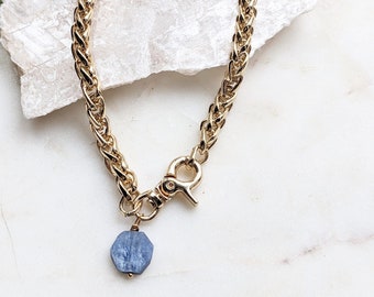 Gold Chunky Necklace Thick Chain Necklace Kyanite Necklace Blue Kyanite Chunky Necklace Dynamo