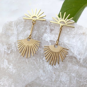 Brass Sunburst Dangle Earrings: Nickel Free Boho Style