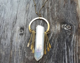 Raw Quartz Crystal Necklace Fringe Necklace Quartz Point Necklace Raw Crystal Jewelry Gypsy Jewelry Boho Chic Necklace Crystal Pendant