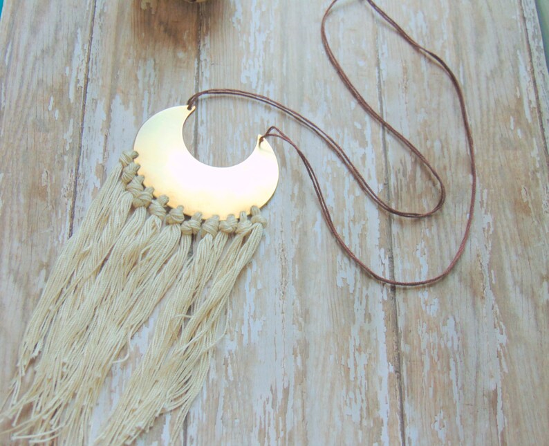 Fringe Necklace Boho Fringe Necklace Crescent Moon Necklace Crescent Moon Pendant Necklace Modern Boho Necklace Long Tassel Necklace Dynamo image 3