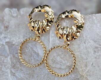 Chic Textured Hoops : Gleaming 14k Gold Plated Earrings