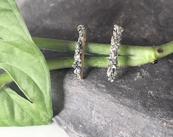 Raw Pyrite Bar Earrings, Brass, Handmade Organic Jewelry