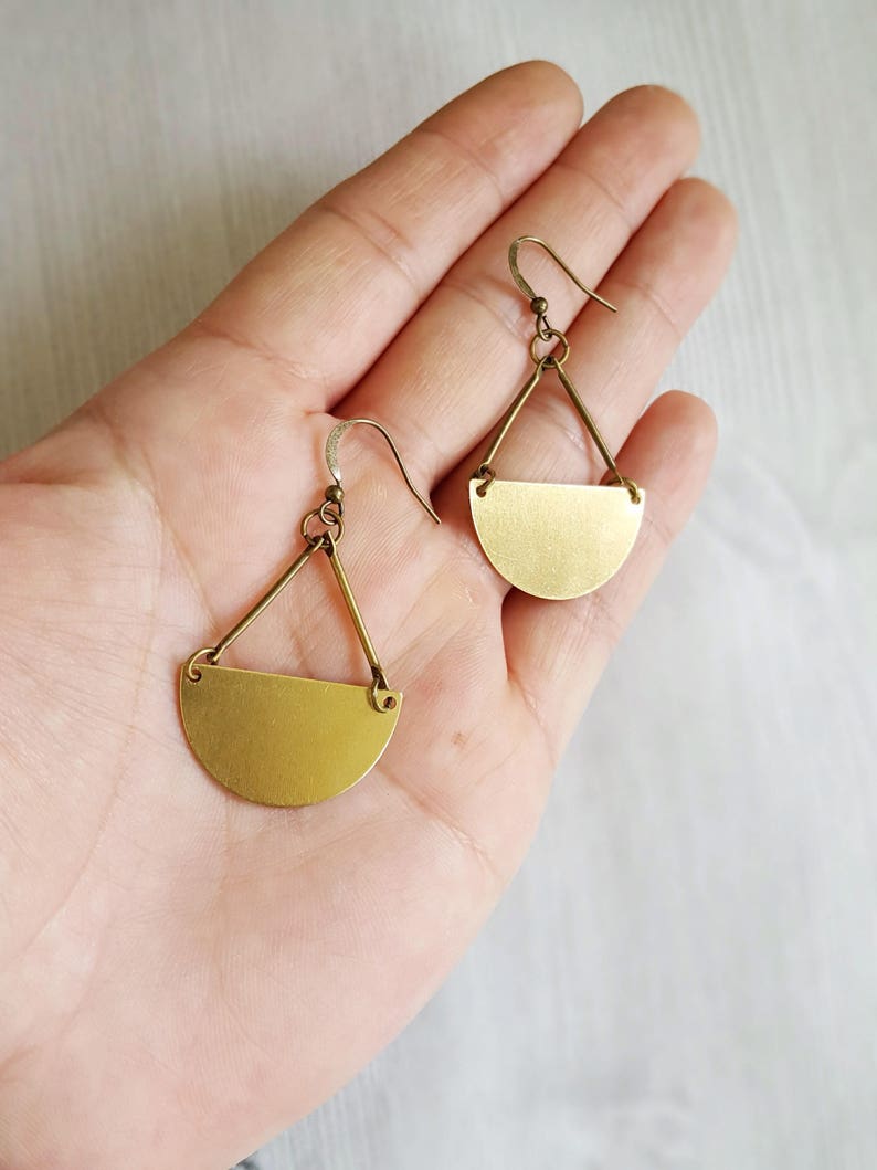 Half Moon Earrings Half Circle Earrings Half Moon Gold Geometric Earrings Moon Phase Earrings Geometric Earrings Brass Earrings Modern image 3