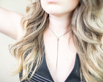 Black Snake Chain Bolo Necklace - Minimalist Adjustable Long Choker, Dainty Brass Jewelry for Her