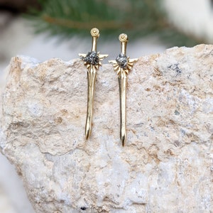Dagger Earrings Edgy Earrings Gold Dagger Earrings Sword Earrings Long Stud Earrings Long Post Earrings Edgy Jewelry Raw Stone Earrings image 4