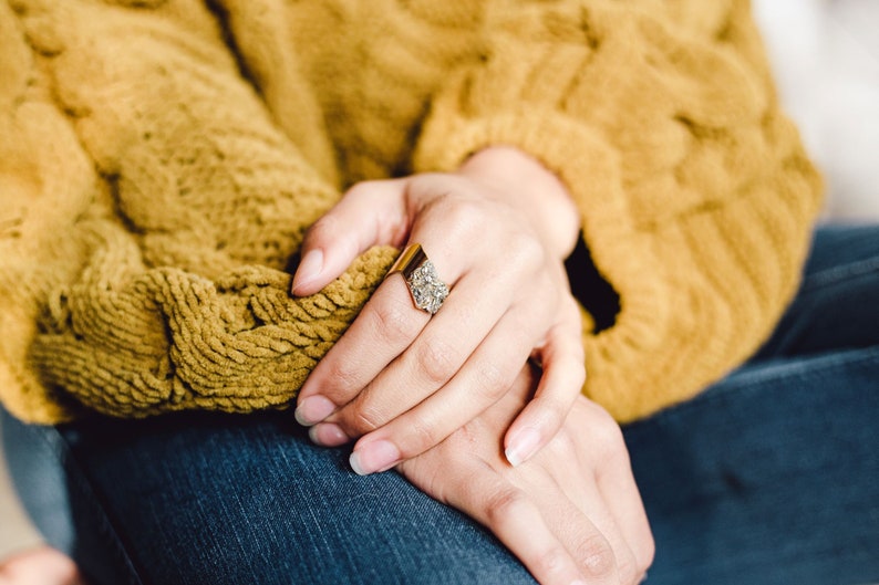 Herkimer Diamond Ring Unique Rings for Her Gold Adjustable Ring Raw Crystal Ring Quartz Ring Dynamo Clear Quartz Ring Wide Band Ring Holiday image 3