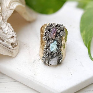 Textured Ring Boho Crystal Ring Raw Stone Ring Raw Crystal Ring Boho Gem Ring Adjustable Stone Ring Adjustable Gemstone Ring Dynamo image 1