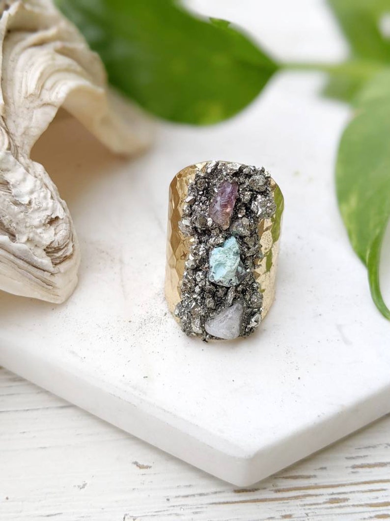 Textured Ring Boho Crystal Ring Raw Stone Ring Raw Crystal Ring Boho Gem Ring Adjustable Stone Ring Adjustable Gemstone Ring Dynamo image 1