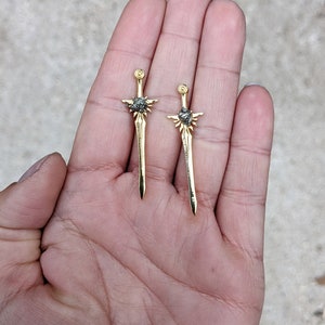 Dagger Earrings Edgy Earrings Gold Dagger Earrings Sword Earrings Long Stud Earrings Long Post Earrings Edgy Jewelry Raw Stone Earrings image 3