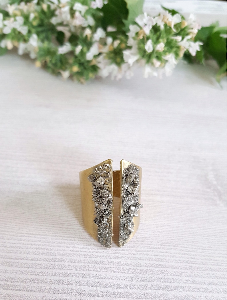 As seen on Sweet Magnolias Raw Stone Statement Jewelry for Women Pyrite Ring Mineral Ring Statement Wide Band Modern Ring image 2
