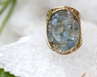 Chunky Ring March Birthstone Healing Crystal Ring Aquamarine Crystal Jewelry Aquamarine Ring Large Statement Ring Raw Stone Ring