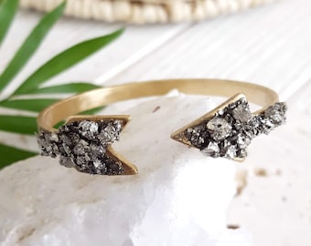 Arrow Cuff Bracelet Adjustable Cuff Bracelet Pyrite Cuff Bracelet Raw Stone Bracelet Brass Cuff Bohemian Cuff Adjustable Cuff Open Bracelet