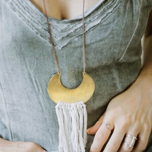 Fringe Necklace Boho Fringe Necklace Crescent Moon Necklace Crescent Moon Pendant Necklace Modern Boho Necklace Long Tassel Necklace Dynamo image 5