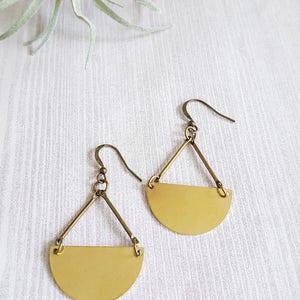 Half Moon Earrings Half Circle Earrings Half Moon Gold Geometric Earrings Moon Phase Earrings Geometric Earrings Brass Earrings Modern image 4