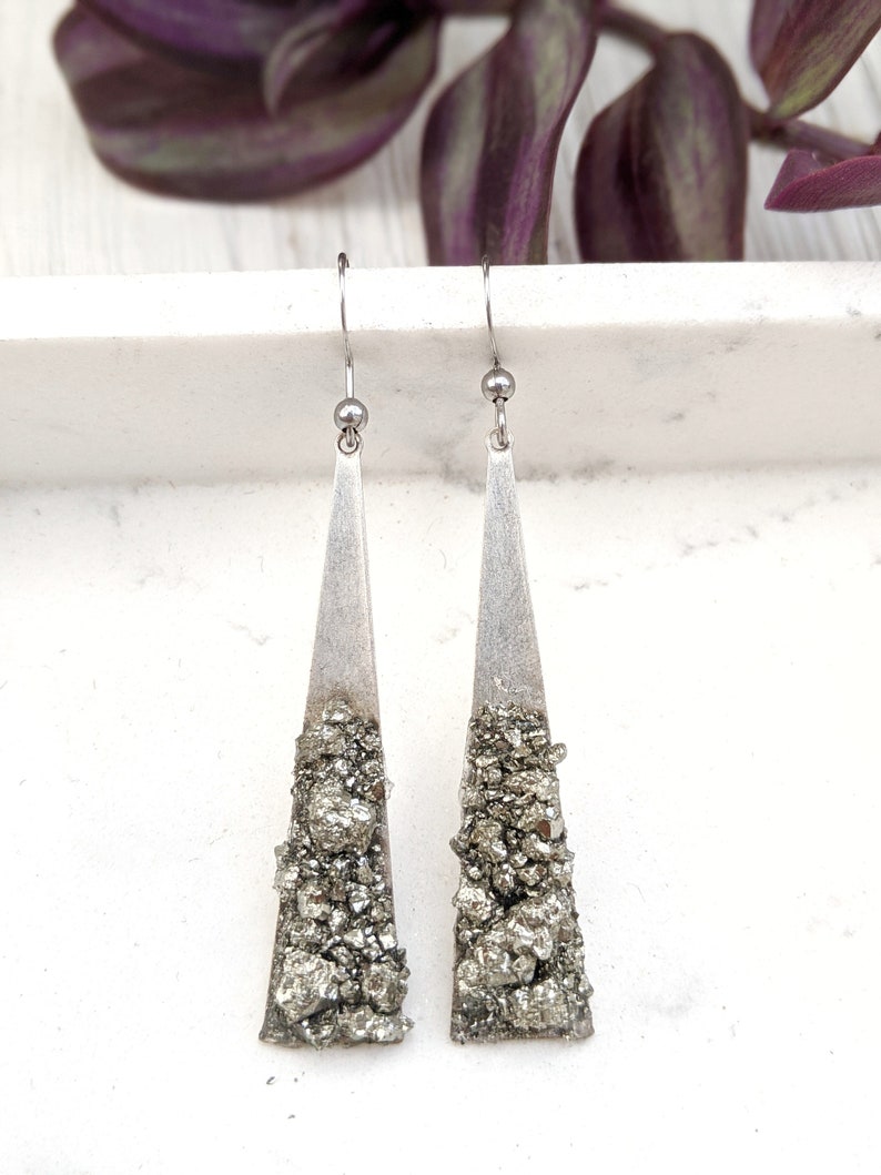 Silver Triangle Earrings Bold Statement Earrings Sparkly Etsy