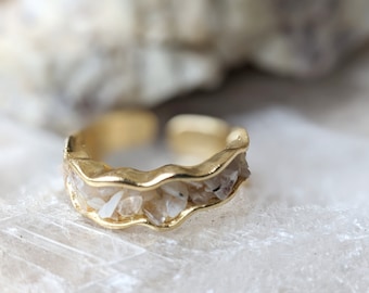 June Birthstone Moonstone Ring - Gold Plated Mother of Pearl Statement Ring - Size 7