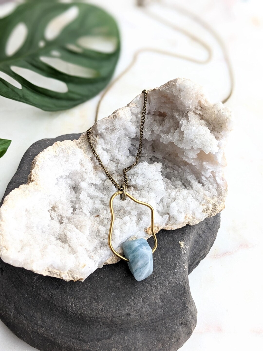 Aquamarine Necklace March Birthstone Jewelry Simple Long Necklace