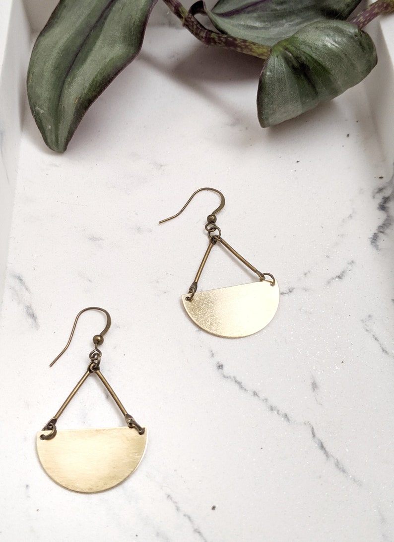 Half Moon Earrings Half Circle Earrings Half Moon Gold Geometric Earrings Moon Phase Earrings Geometric Earrings Brass Earrings Modern image 1