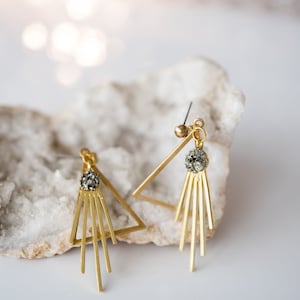 Pyrite Earrings Celestial Gold Earrings Raw Stone Earrings Indie Jewelry Edgy Earrings Raw Pyrite Stone Sparkly Earrings Boho Chic Earrings image 1