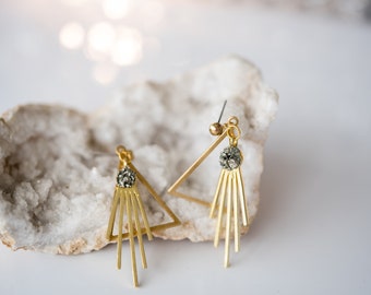 Raw Pyrite Stone Earrings: Gold Celestial Indie Jewelry