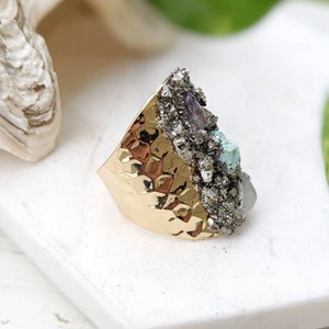 Textured Ring Boho Crystal Ring Raw Stone Ring Raw Crystal Ring Boho Gem Ring Adjustable Stone Ring Adjustable Gemstone Ring Dynamo image 2