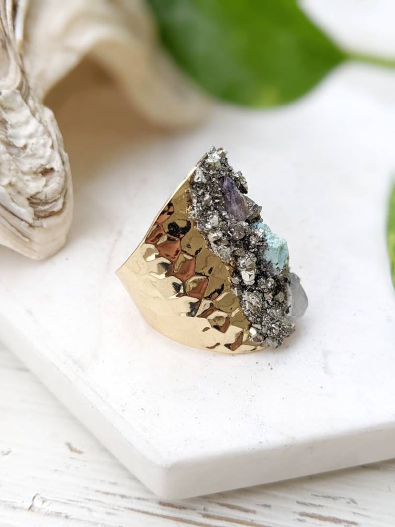 Textured Ring Boho Crystal Ring Raw Stone Ring Raw Crystal Ring Boho Gem Ring Adjustable Stone Ring Adjustable Gemstone Ring Dynamo image 2