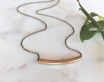 Handmade Brass Curved Bar Necklace, Minimalist Everyday Jewelry, 20 Inch
