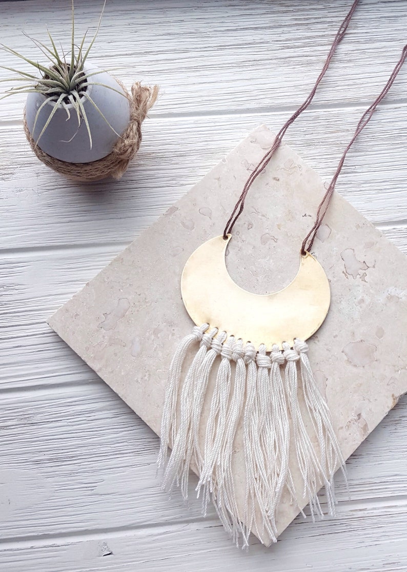 Fringe Necklace Boho Fringe Necklace Crescent Moon Necklace Crescent Moon Pendant Necklace Modern Boho Necklace Long Tassel Necklace Dynamo image 1