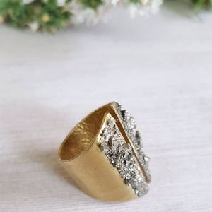 As seen on Sweet Magnolias Raw Stone Statement Jewelry for Women Pyrite Ring Mineral Ring Statement Wide Band Modern Ring image 4