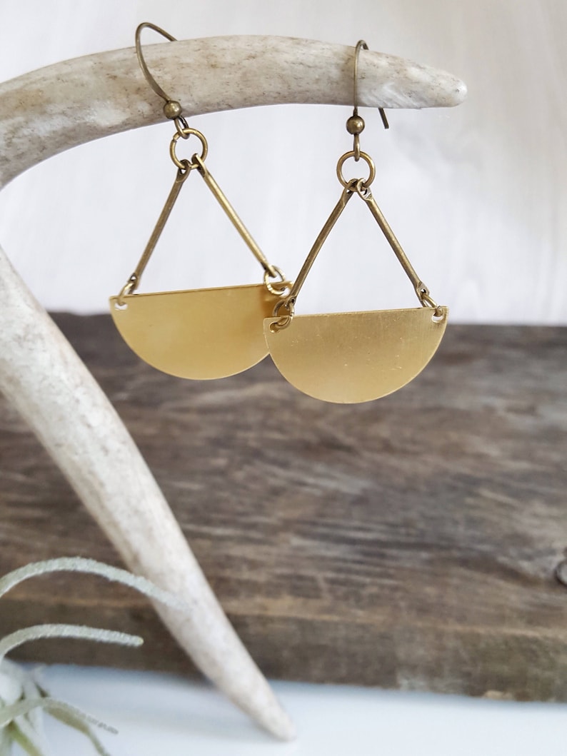 Half Moon Earrings Half Circle Earrings Half Moon Gold Geometric Earrings Moon Phase Earrings Geometric Earrings Brass Earrings Modern image 5