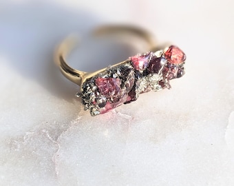 Raw Garnet Ring Gold Plated | Crystal Cluster Statement Ring | January Birthstone Jewelry