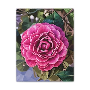 Canvas Print, Pink and White Japanese Camellia Art, Floral Wall Decor, Home Decor, Office Decor, Gift for Her, Birthday Gift