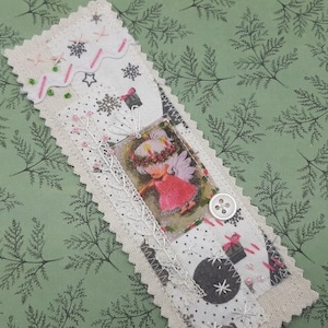 Christmas fabric bookmarks, Christmas fabric patchwork, angel image applique and embroidery