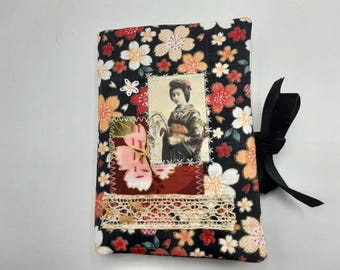 Japanese red and black fabric tea bag, geisha decor, (for tea bag or herbal tea), small pouch, tea pocket