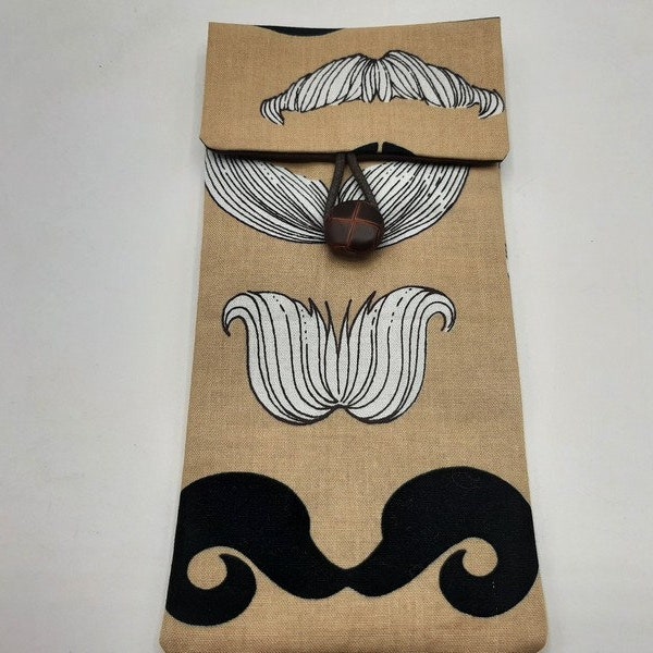 Etui à lunette en tissu Moustache, pochette lunette molletonnée