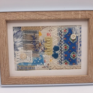 Abstract textile art, Original painting &quot;blue&quot;, embroidery, Framed abstract textile picture