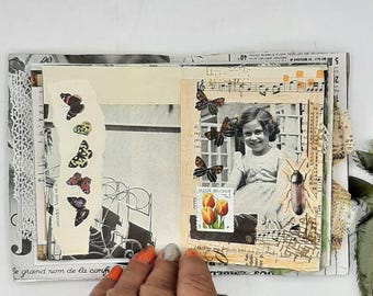 Junk journal, handmade vintage notebook, small junk journal, mixed media collage