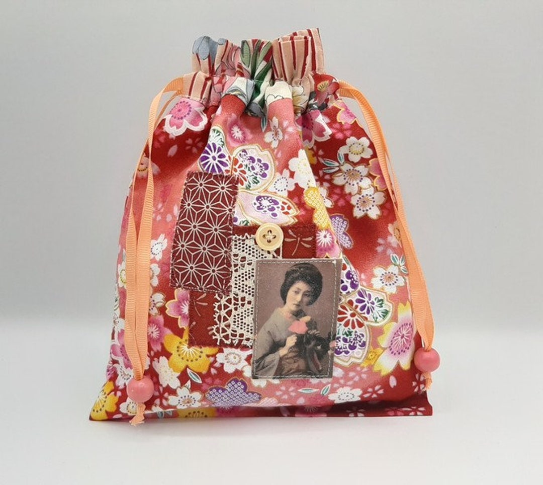 Pink Japanese Floral Fabric Pooch With Vintage Geisha Applique Etsy