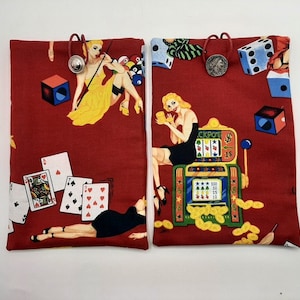 Pochette livre tissu Casino Las Vegas, bouton vintage, housse protection livre format poche