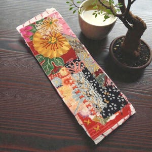 Fabric bookmark, red and pink Japanese fabric patchwork, handmade, boro bookmark