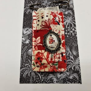 Broche textil bordado retro cosido a mano, tela vintage y medallón retro,